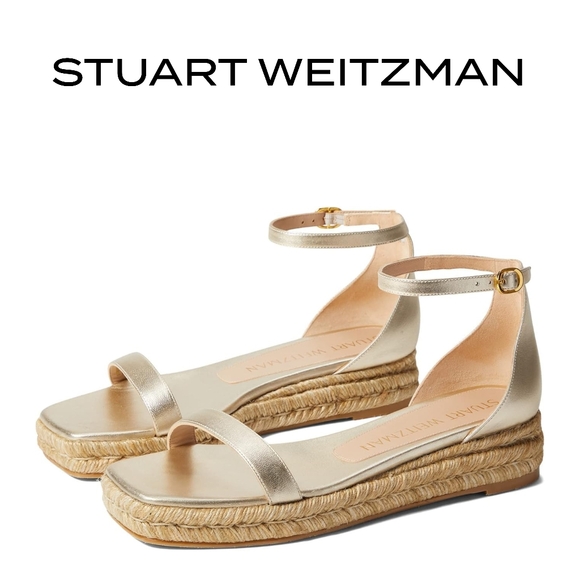 Stuart Weitzman Nudistcurve Espadrille Flat Sandal Platino - size 5 - Picture 2 of 3